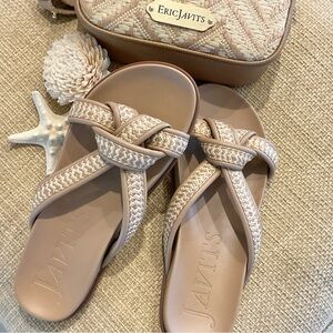 Eric Javits Notti Peanut Straw Espadrille Slides Size 8.5, EUC
